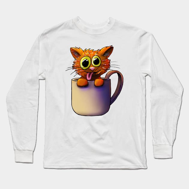 Cats N Coffee Orange Long Sleeve T-Shirt by chris_hinton_studios